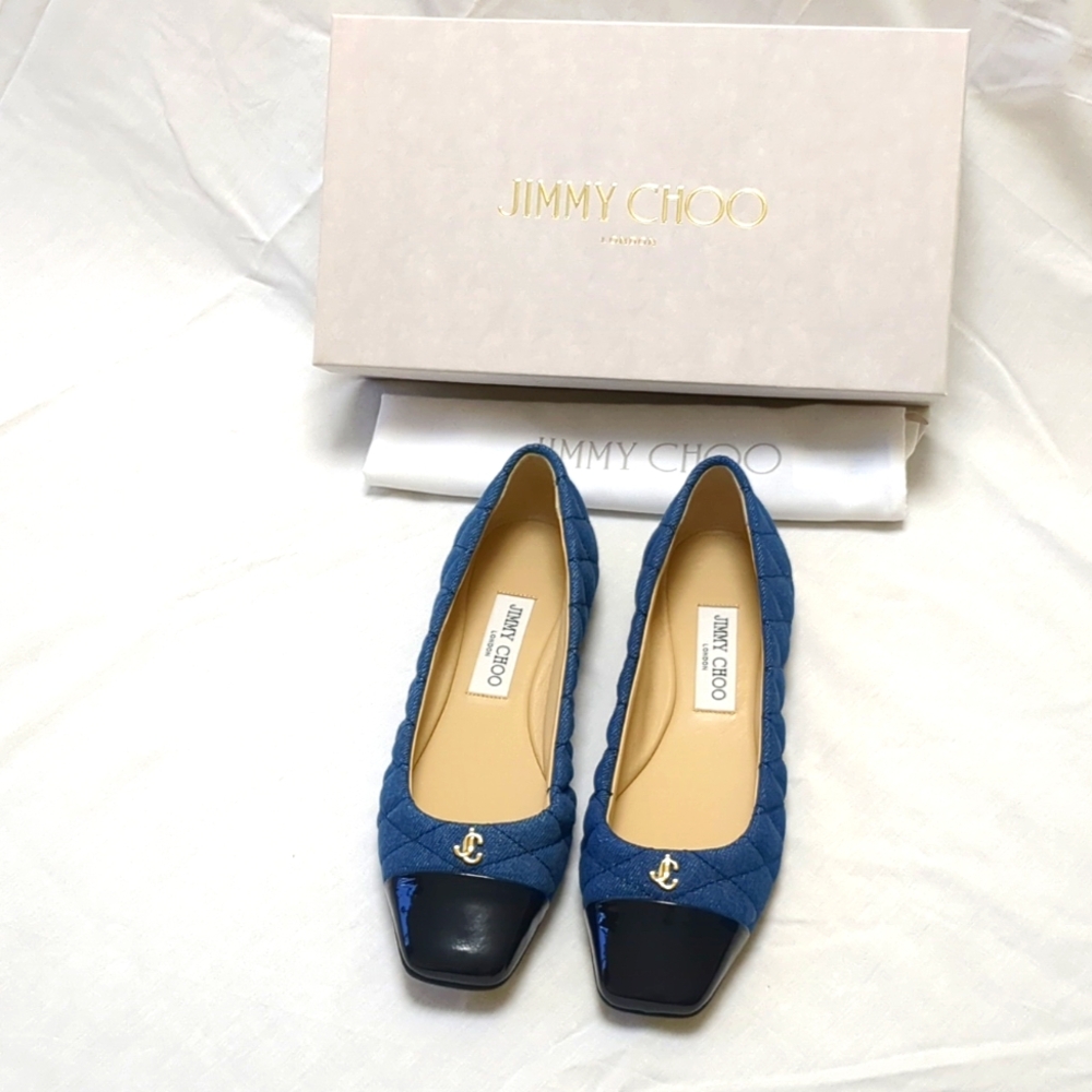 Jimmy Choo Quilted Denim Ballet Flats - Size 37 - EUC